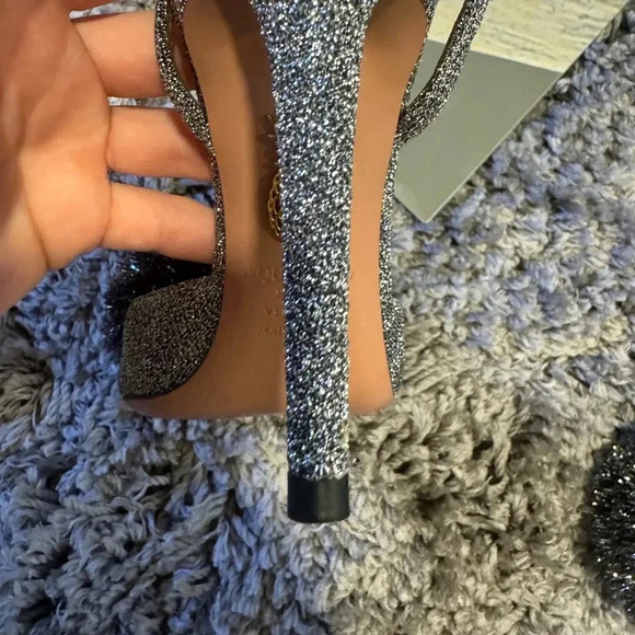 AQUAZZURA SILVER POMPOM SLINGBACK SANDALS - Picture 10 of 10